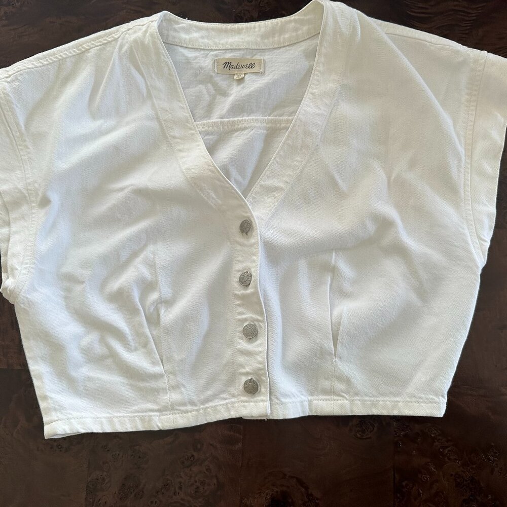 Madewell White Denim Cap Sleeve Crop Top Size 10
